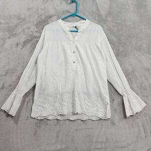 NEW CIVICO 51 LAB Top Womens S White Eyelet Embroidered Henley Tunic Italy Boho